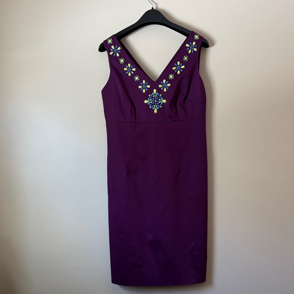 Boden embellished hand beaded sleeveless V-neck dress purple empire waist size 8 - Picture 2 of 6